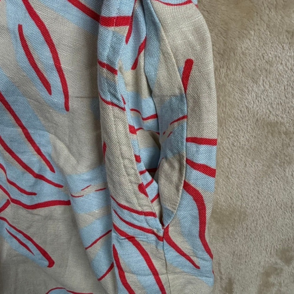 UNTUCKit Betty Linen Blend Shirt Dress XS Tan Blue Red Tropical Leaf Mini 42374 - Picture 8 of 11